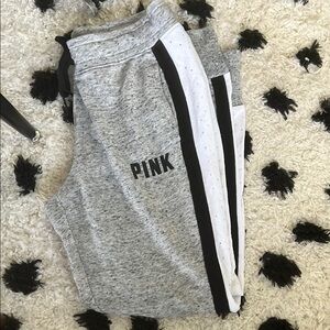 PINK Victoria's Secret Gray and Black Joggers with Stripe Detail